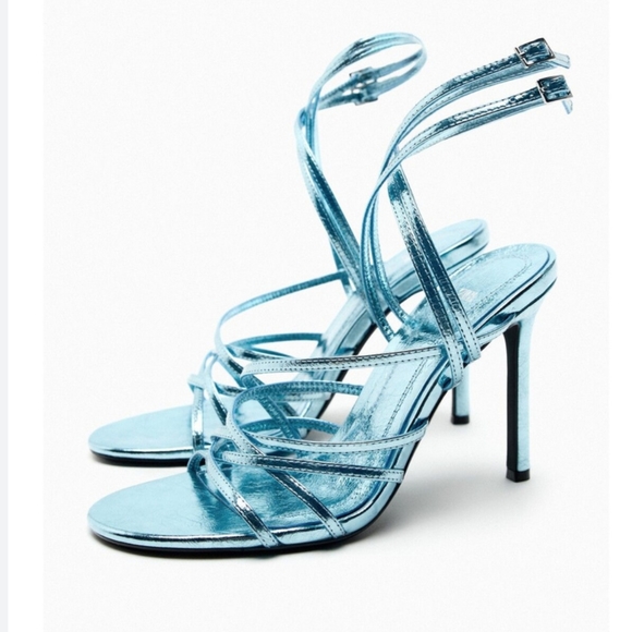 ZARA LIMITED EDITION METALLIC HEELED LEATHER SANDALS